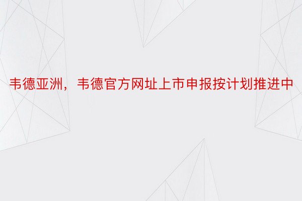 韦德亚洲，韦德官方网址上市申报按计划推进中